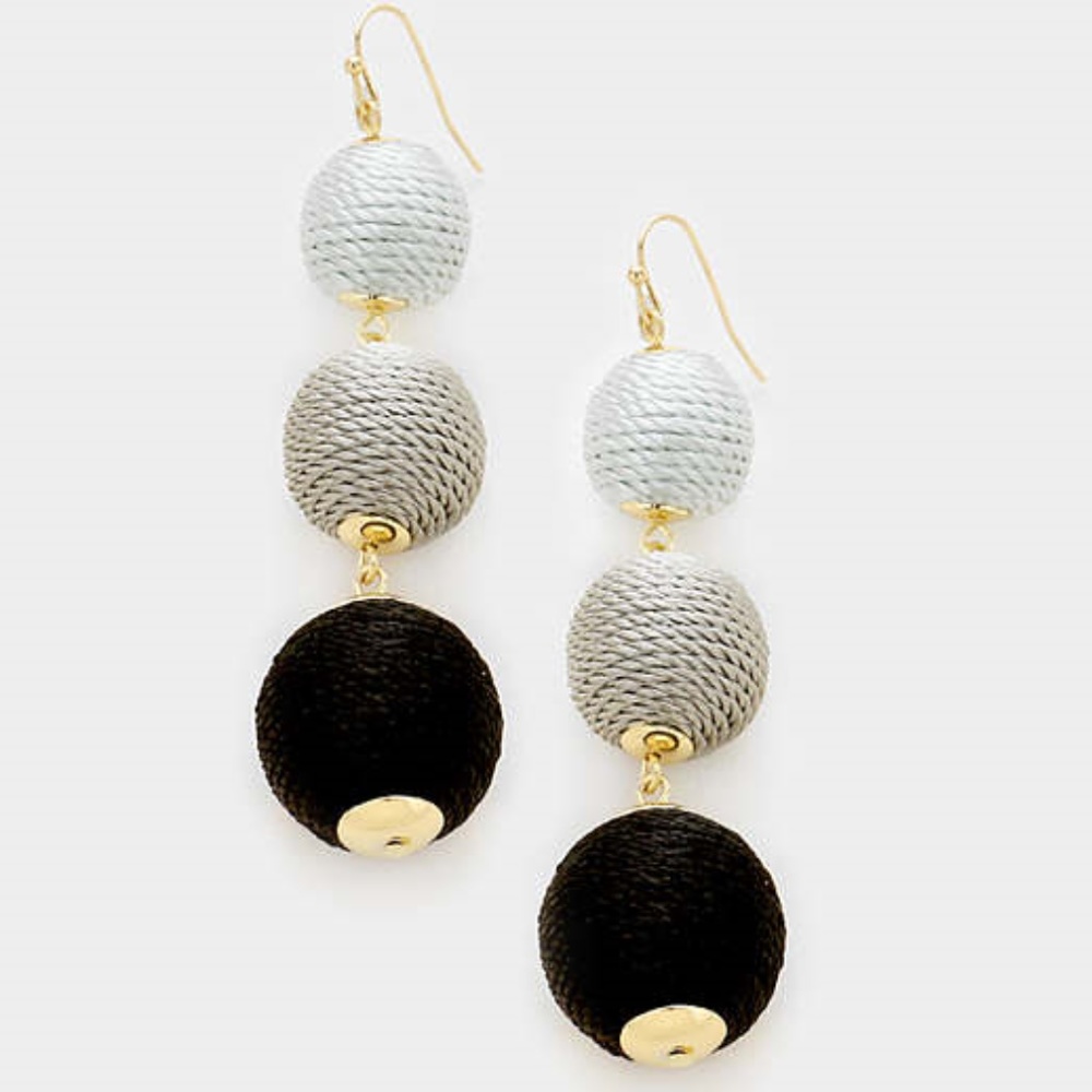 Black Ombre Thread Triple Ball Bon Bon Earrings